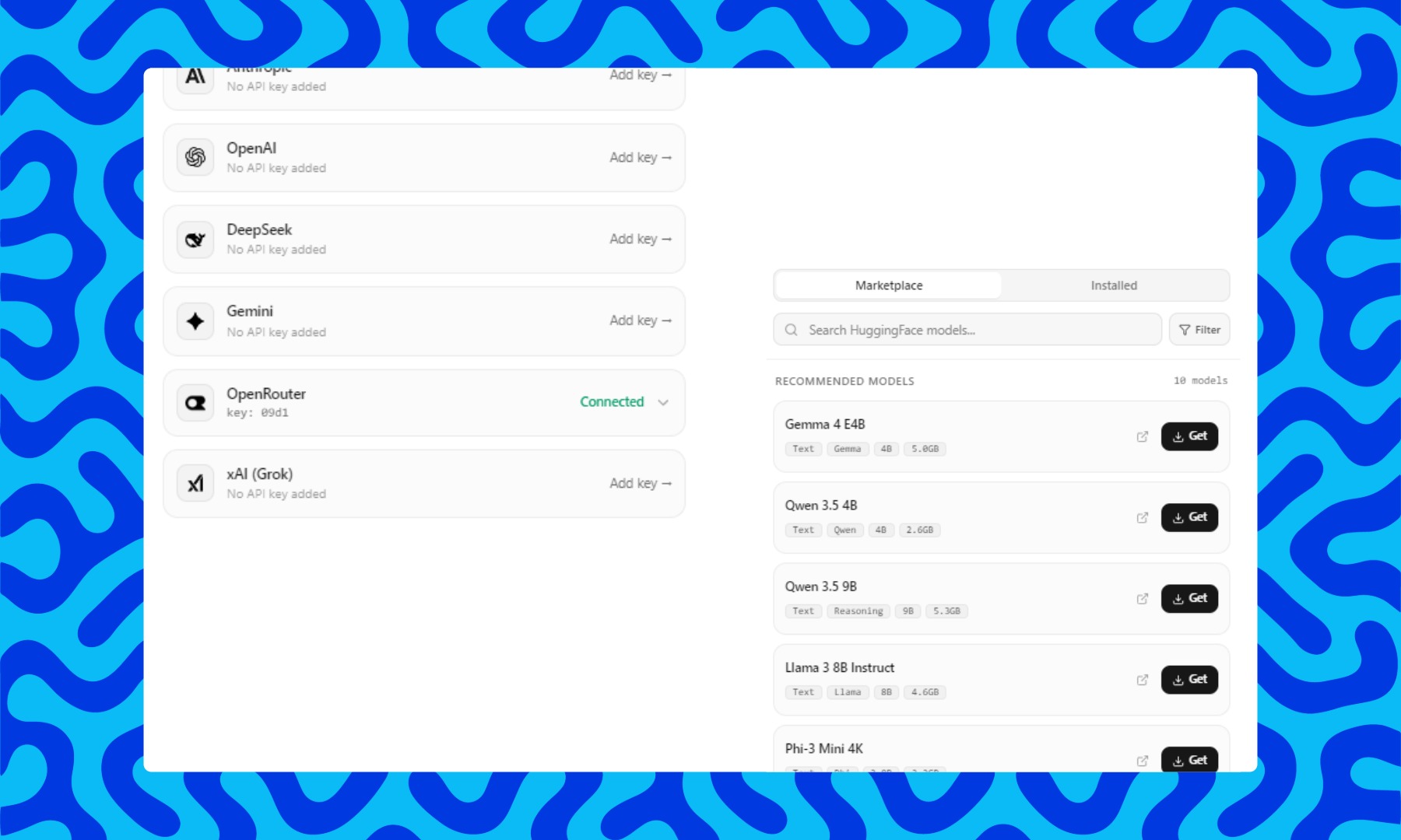 Private BYOK and Local LLM Marketplace